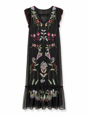 Not So Serious Embroidered Sheer Maxi Dress 0